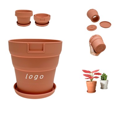 New Style Eco-Friendly Silicone Anti-Drop Folding Flower Pot With A Tray